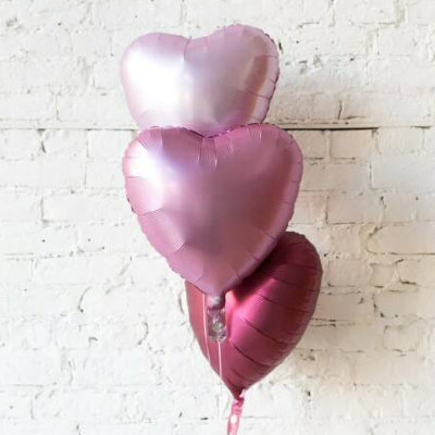 Связка из 3 шаров Сердца Розовый Микс